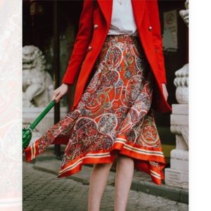 H&M Asymmetrical midi skirt Orange patterned